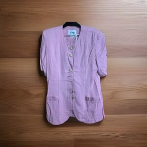 VTG 80s DJ Summers Pink 2 Piece Short Sleeve Blazer Top Pull On Skirt Size 12